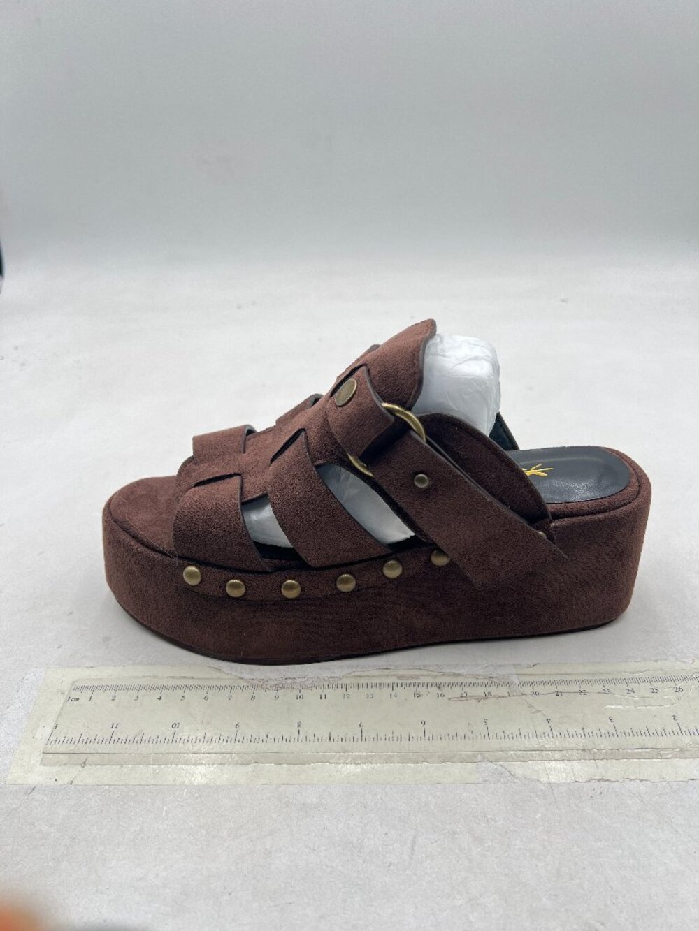 XYD Dark Brown Studded Platform Sandal High Heels Wedge Slip On Mules Summer